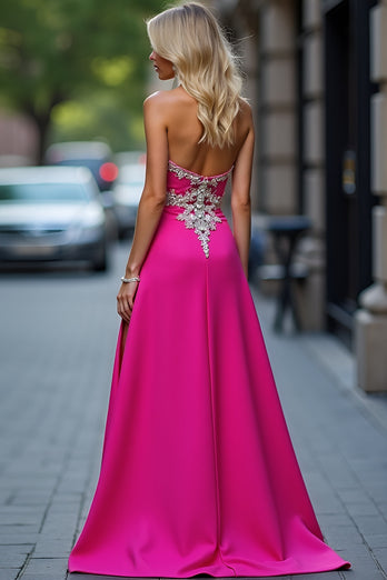 Fuchsia Mermaid Beaded Long Prom Dress with Slit