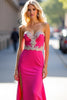 Load image into Gallery viewer, Fuchsia Mermaid Beaded Long Prom Dress with Slit