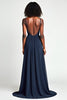 Load image into Gallery viewer, Navy A Line Ruched Spaghetti Straps Long Prom Dress