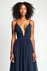 Load image into Gallery viewer, Navy A Line Ruched Spaghetti Straps Long Prom Dress