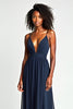 Load image into Gallery viewer, Navy A Line Ruched Spaghetti Straps Long Prom Dress