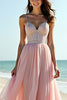 Load image into Gallery viewer, Blush A Line Beaded Long Tulle Wedding Guest Dress