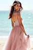 Load image into Gallery viewer, Blush A Line Beaded Long Tulle Wedding Guest Dress