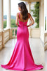Load image into Gallery viewer, Square Neck Mermaid Fuchsia Long Satin Prom Dress with Slit