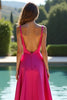 Load image into Gallery viewer, Fuchsia A Line Backless Long Satin Prom Dress with Slit