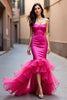 Load image into Gallery viewer, Fuchsia Strapless Mermaid Asymmetrical Long Prom Dress with Ruffles