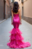 Load image into Gallery viewer, Fuchsia Strapless Mermaid Asymmetrical Long Prom Dress with Ruffles