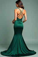 Load image into Gallery viewer, Dark Green Satin Spaghetti Straps Long Prom Dress