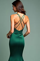 Load image into Gallery viewer, Dark Green Satin Spaghetti Straps Long Prom Dress