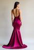 Load image into Gallery viewer, Mermaid Spaghetti Straps Fuchsia Satin Long Prom Dress