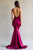 Load image into Gallery viewer, Mermaid Spaghetti Straps Fuchsia Satin Long Prom Dress