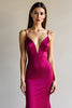 Load image into Gallery viewer, Mermaid Spaghetti Straps Fuchsia Satin Long Prom Dress