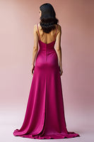 Load image into Gallery viewer, Fuchsia A Line Long Satin Long Prom Dress with Slit