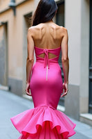 Load image into Gallery viewer, Mermaid Fuchsia Sweetheart Long Prom Dress with Ruffles