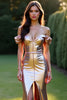 Load image into Gallery viewer, Rose Golden Off the Shoulder Mermaid Long Prom Dress with Slit