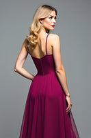 Load image into Gallery viewer, Dark Purple A Line Long Chiffon Wedding Guest Dress with Ruffles