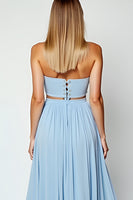 Load image into Gallery viewer, Strapless Blue Cut-Out Long Wedding Guest Dress with Slit