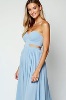 Load image into Gallery viewer, Strapless Blue Cut-Out Long Wedding Guest Dress with Slit