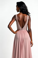 Load image into Gallery viewer, Blush A Line Long Chiffon Beaded Wedding Guest Dress with Slit