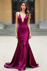 Load image into Gallery viewer, Dark Purple Satin Spaghetti Straps Long Prom Dress
