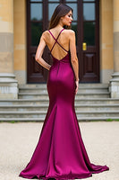 Load image into Gallery viewer, Dark Purple Satin Spaghetti Straps Long Prom Dress