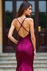Load image into Gallery viewer, Dark Purple Satin Spaghetti Straps Long Prom Dress