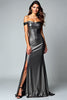 Load image into Gallery viewer, Metallic Dark Grey Off the Shoulder Long Mermaid Formal Dress with Slit