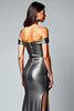 Load image into Gallery viewer, Metallic Dark Grey Off the Shoulder Long Mermaid Formal Dress with Slit