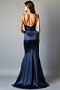Load image into Gallery viewer, Navy Mermaid Deep V-Neck Long Prom Dress with Slit