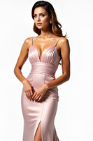 Load image into Gallery viewer, Dusty Rose Mermaid Long Satin Prom Dress with Slit