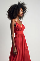 Load image into Gallery viewer, Red Flowy A Line Long Chiffon Bridesmaid Dress