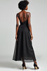 Load image into Gallery viewer, Black A Line Tea Length Chiffon Bridesmaid Dress