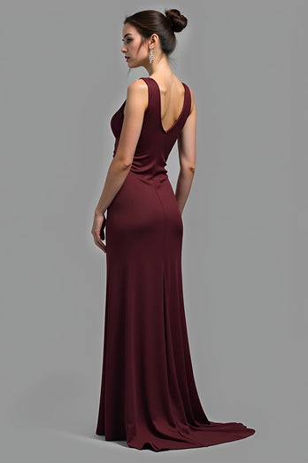 Cabernet V-Neck Sheath Long Satin Formal Dress