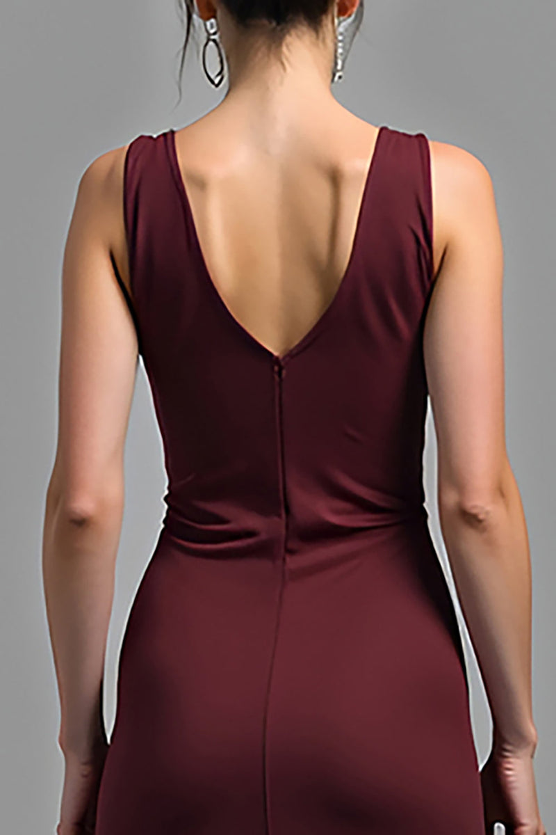 Load image into Gallery viewer, Cabernet V-Neck Sheath Long Satin Formal Dress