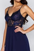 Load image into Gallery viewer, Lace Navy A Line Long Formal Dress with Slit