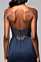 Load image into Gallery viewer, Sparkly Navy Spaghetti Straps Long Formal Dress