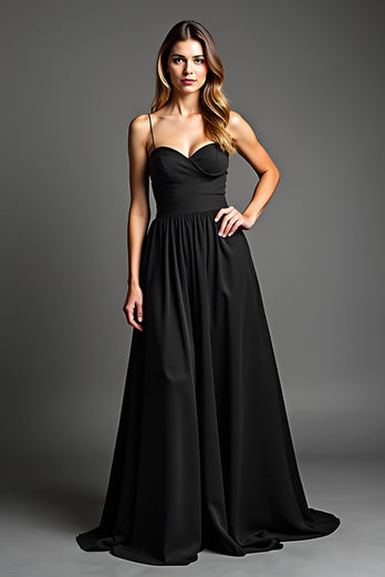 Black A Line Sweetheart Long Engagement Dress