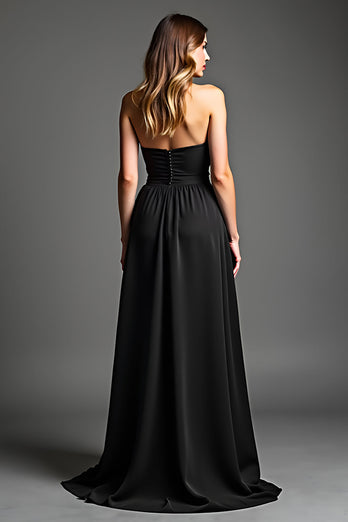 Black A Line Sweetheart Long Engagement Dress