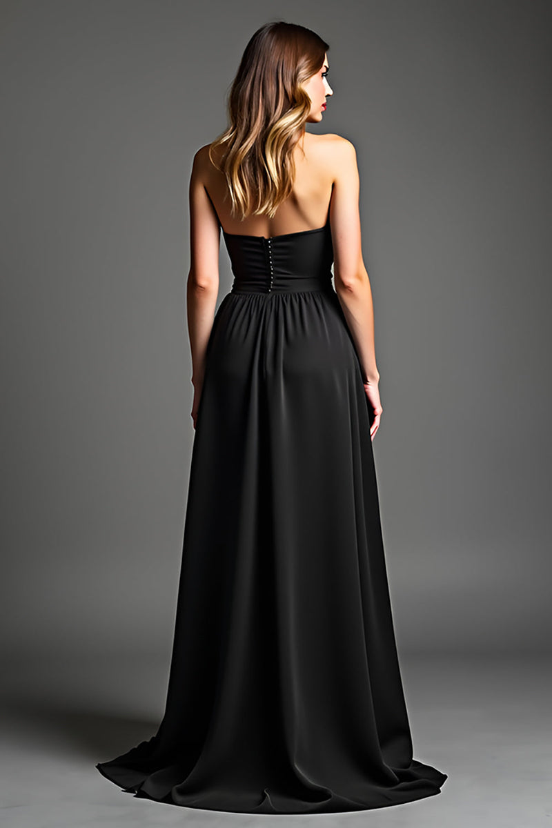 Load image into Gallery viewer, Black A Line Sweetheart Long Engagement Dress