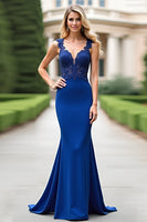 Load image into Gallery viewer, Royal Blue Mermaid V-Neck Mother of the Bride Dress with Appliques