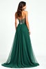 Load image into Gallery viewer, Dark Green Beaded Strapless Tulle Long Prom Dress with Slit