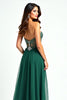 Load image into Gallery viewer, Dark Green Beaded Strapless Tulle Long Prom Dress with Slit