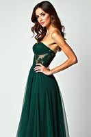 Load image into Gallery viewer, Dark Green A Line Strapless Long Prom Dress with Slit