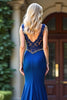 Load image into Gallery viewer, Royal Blue Mermaid V-Neck Long Beaded Prom Dress with Lace