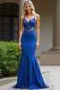 Load image into Gallery viewer, Mermaid Royal Blue Spaghetti Straps Long Prom Dress with Lace