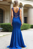Load image into Gallery viewer, Mermaid Royal Blue Spaghetti Straps Long Prom Dress with Lace