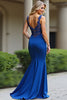 Load image into Gallery viewer, Mermaid Royal Blue Spaghetti Straps Long Prom Dress with Lace