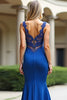 Load image into Gallery viewer, Mermaid Royal Blue Spaghetti Straps Long Prom Dress with Lace