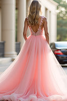 Load image into Gallery viewer, Blush Pink Long Tulle Ball Gown Prom Dress with Slit