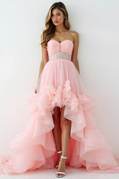 Load image into Gallery viewer, Blush Pink Strapless Long Prom Dress with Ruffles